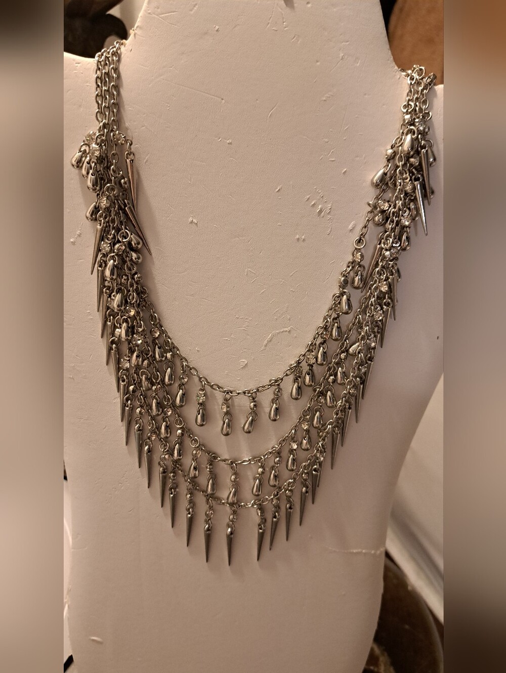 Silver Tone  Multi-Strand Spike Fringe Necklace - Women Jewelry